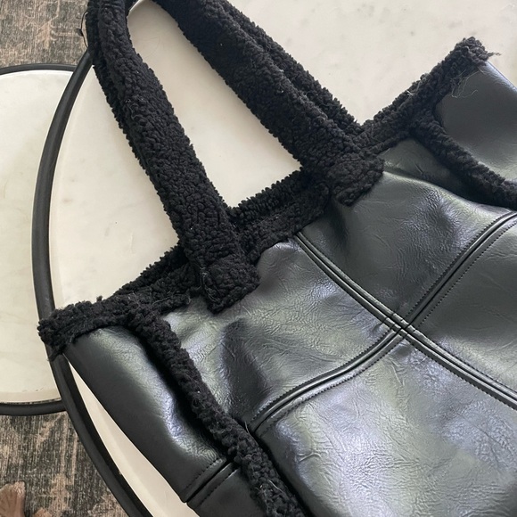 Anthropologie Faux Leather Sherpa Tote Bag - Picture 4 of 6